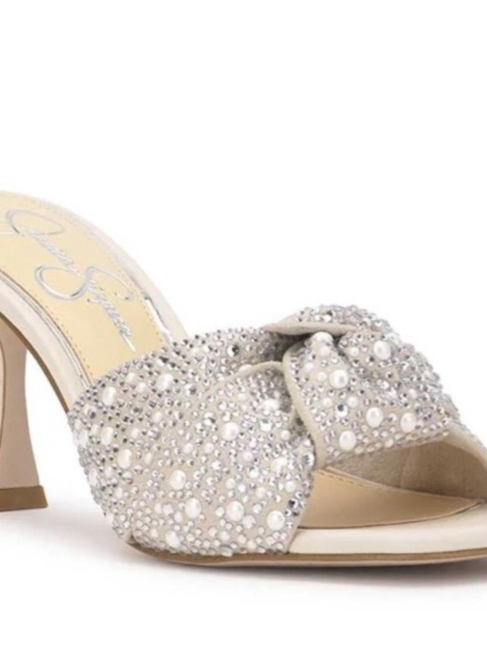 Jessica Simpson Evirra Crystal Rhinestone Pearl heels sandals 9.5 wedding Bridal